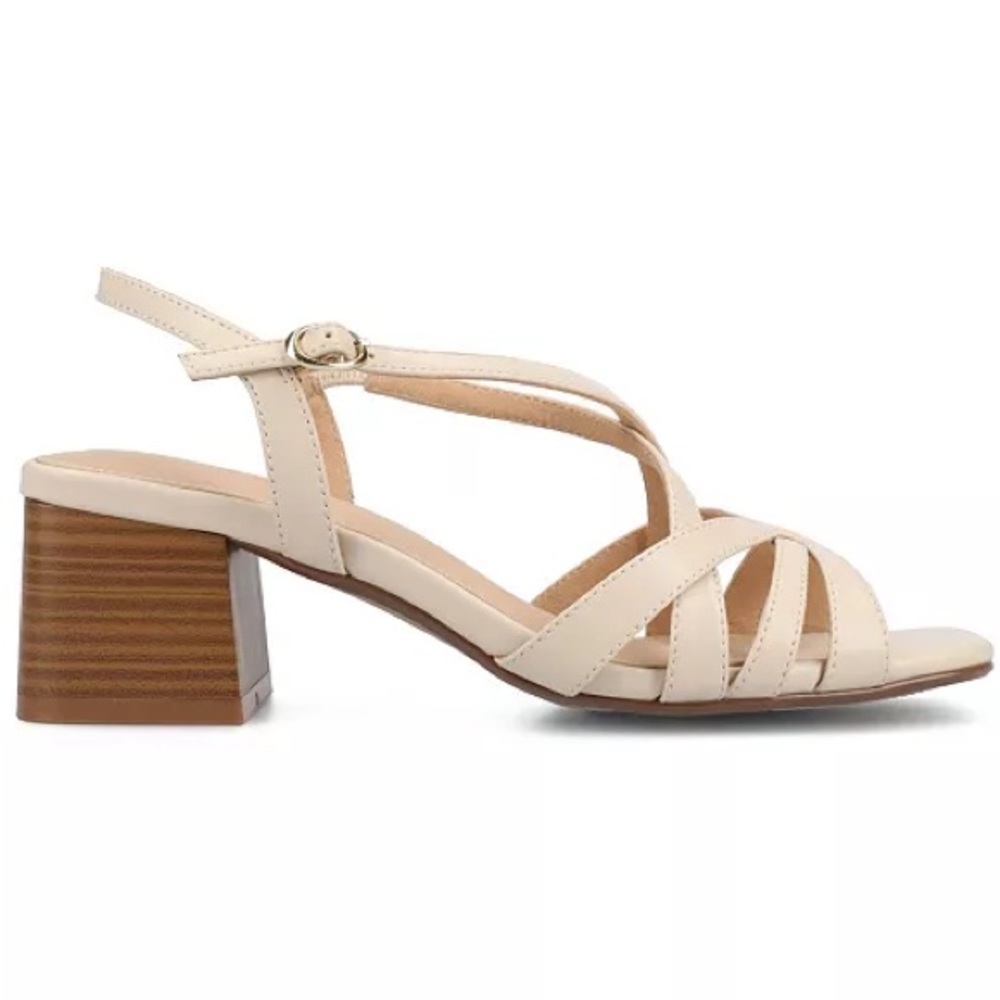 Journee Collection Cream Block Heel Sandals